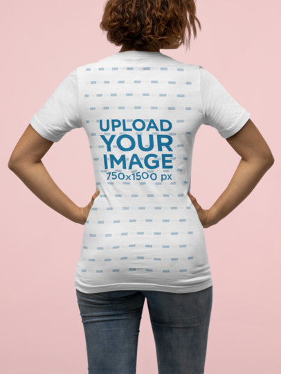 Back-View Mockup Featuring a Woman with Curly Hair in a Bella Canvas T-Shirt