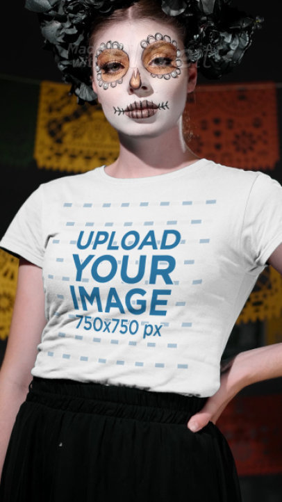 Dia de Muertos-Themed T-Shirt Video Featuring a Woman Posing