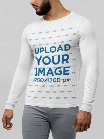 Mockup of a Bearded Man Modeling a Long Sleeve Bella Canvas Tee