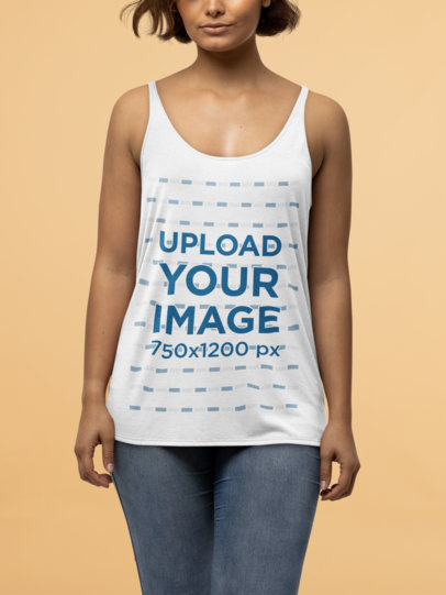 Mockup of a Woman Posing in a Studio with a Bella Canvas Tank Top