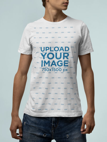 Mockup of a Man Wearing a Basic Bella Canvas Round-Neck Tee