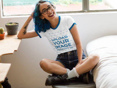 Edgy Woman Wearing a Ringer Tee While Inside her Room