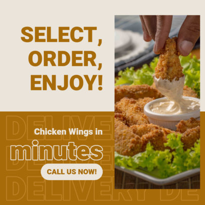Instagram Post Template Featuring a Delivery Promo for a Chicken Wings Restaurant