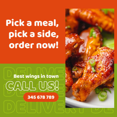 Instagram Post Template for Chicken Wings Restaurants Featuring Delivery Deals 