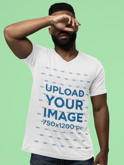 T-Shirt of a Serious Bearded Man Wearing a Bella Canvas V-Neck Tee