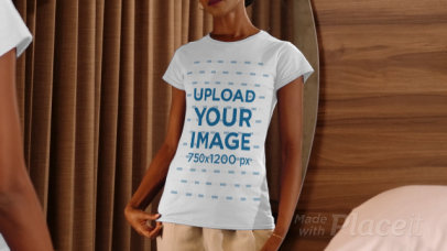 Both Sides T-Shirt Video Featuring a Young Woman Posing by a Mirror 4054v