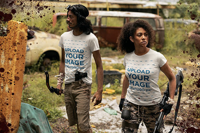 Round-Neck Tee Mockup of Two Warriors with Bows and Arrows m15756