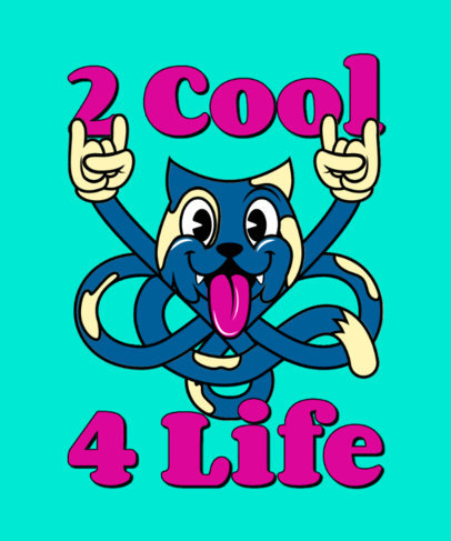 T-Shirt Design Template Featuring an Illustrated Cat Cartoon