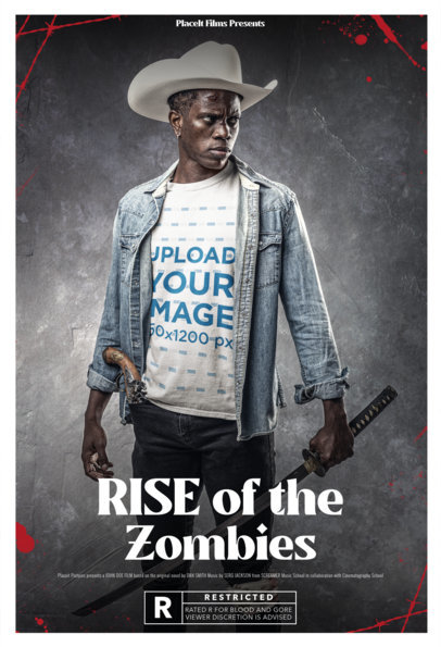 T-Shirt Mockup of a Warrior with a Cowboy Hat and a Sword m15873