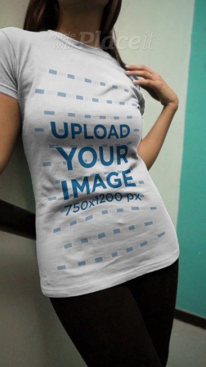 T-Shirt Video Featuring a Serious Woman Posing on a Staircase