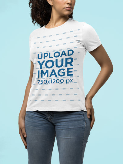 Bella Canvas Round-Neck Tee Mockup of a Woman with Curly Hair