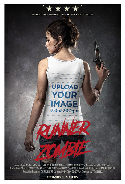 Back View Tank Top Mockup Featuring a Zombie Movie Poster Aesthetic