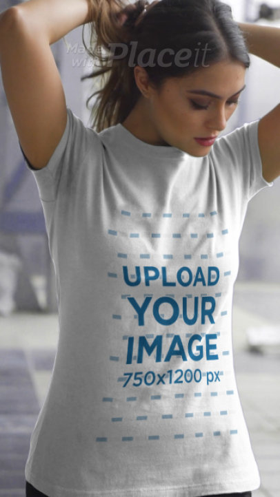 T-Shirt Video Featuring a Woman Fixing Her Hair