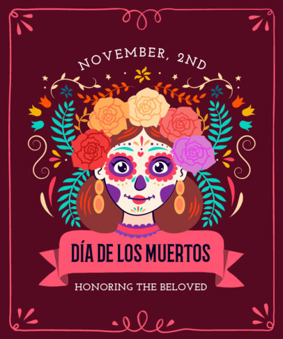 Colorful T-Shirt Design Generator Featuring a Day of the Dead-Inspired Catrina