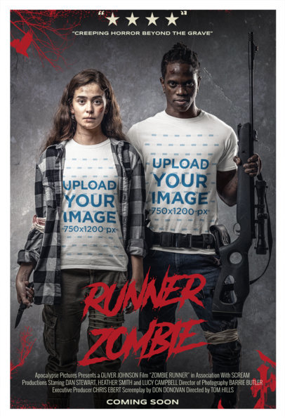 T-Shirt Mockup of a Man and a Woman in a Zombie Movie Poster