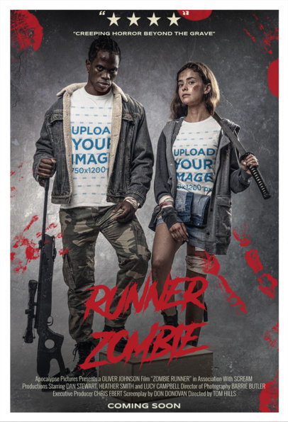 T-Shirt Mockup Inspired by a Zombie Movie Poster Featuring Two People