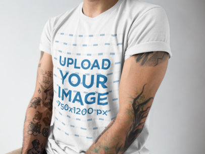 Cropped Face Man Wearing a Rolled Up Sleeves T-Shirt Mockup a17017