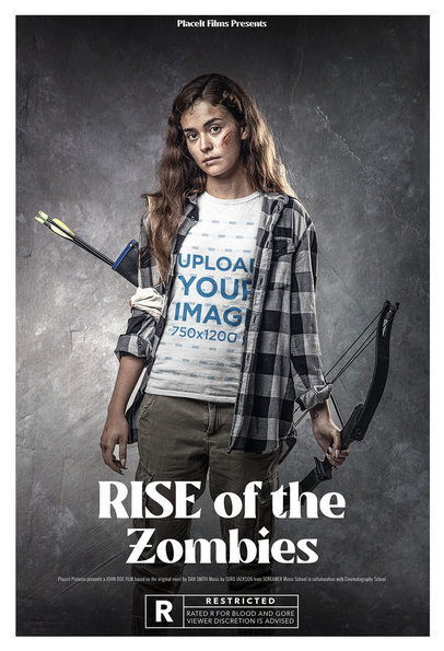 Poster-Styled T-Shirt Mockup Featuring a Young Woman Holding a Bow and Arrows
