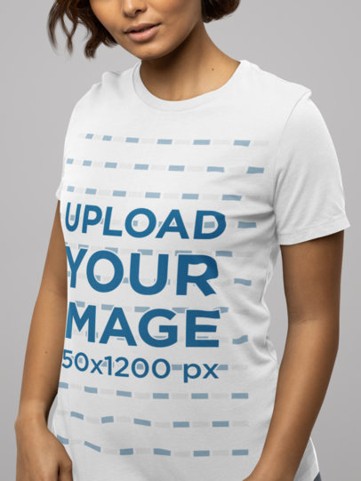 Bella Canvas T-Shirt Mockup Featuring a Short-Haired Woman at a Studio