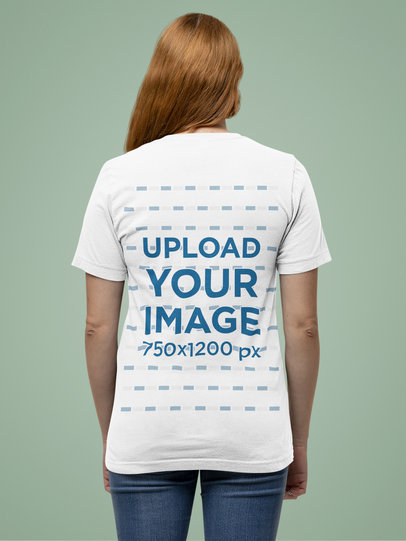 Back-View Mockup of a Woman with Long Hair Wearing a Bella Canvas Tee