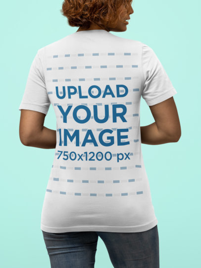 Back-View Mockup of a Woman with Curly Hair in a Bella Canvas Tee M14349