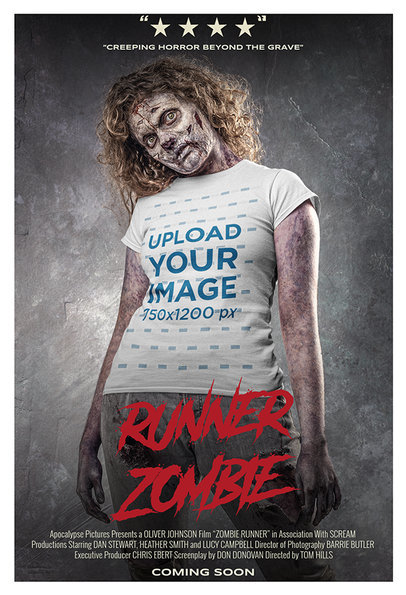 Poster-Styled T-Shirt Mockup Featuring a Female Zombie