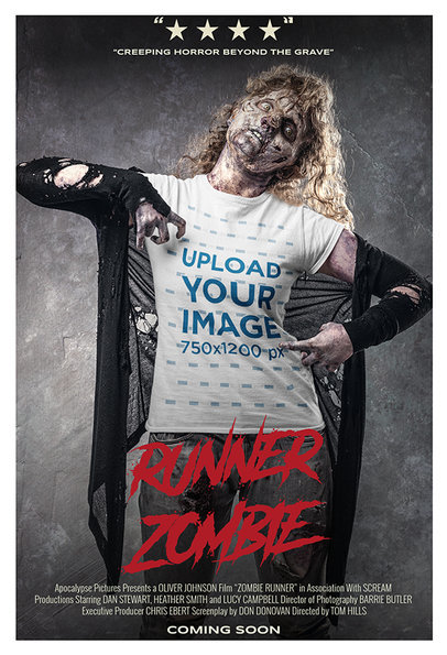 T-Shirt Mockup Featuring a Poster-Style Layout and a Zombie Woman 