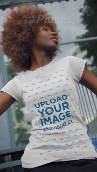 T-Shirt Video Featuring a Young Woman on a Staircase 