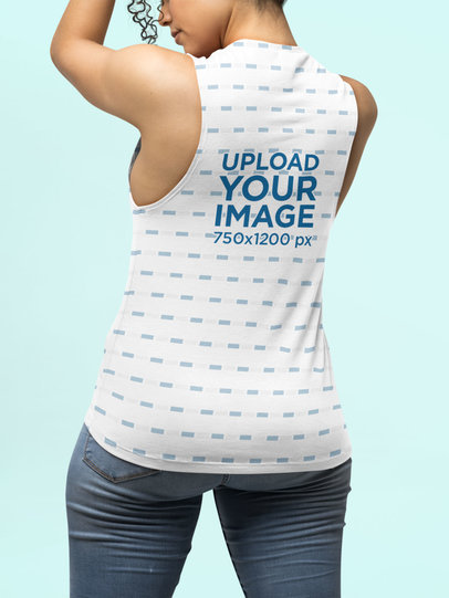 Mockup of a Curly-Haired Woman Showing the Back of Her Tank Top M14335