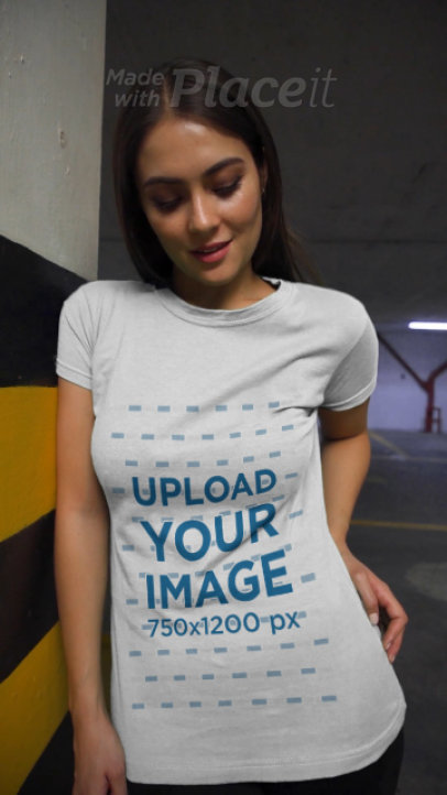 T-Shirt Video Featuring a Woman Posing at a Parking Lot