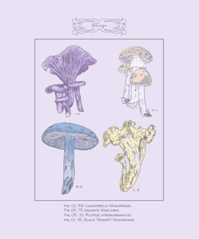 T-Shirt Design Maker Featuring a Vintage Mushroom Print Style 