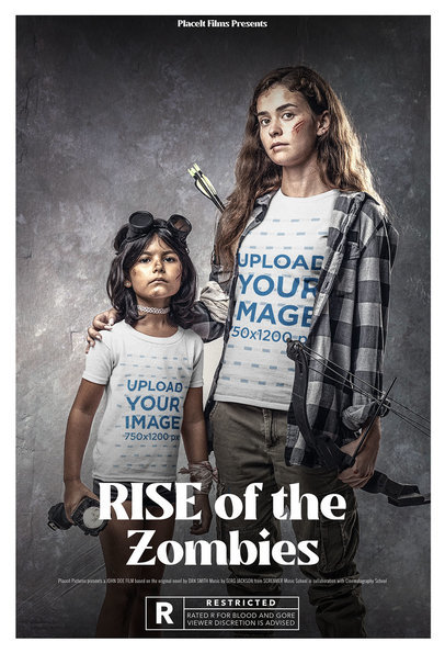 T-Shirt Mockup of Two Sisters Surviving the Zombie Apocalypse