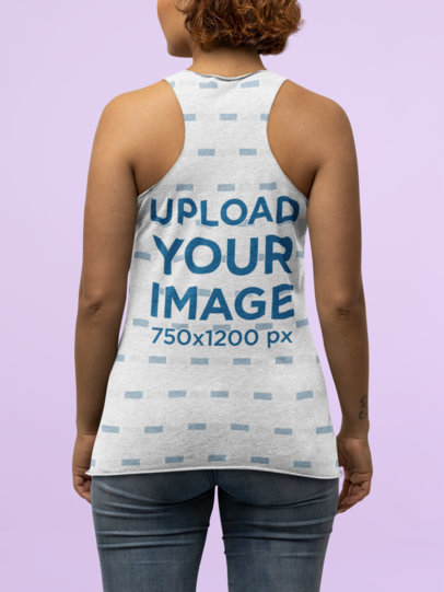 Mockup of the Back of a Woman Wearing a Heather Racerback Tank Top