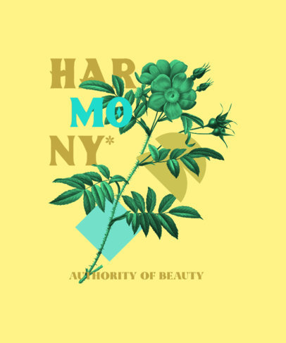 T-Shirt Design Template Featuring Flower Illustrations and Geometric Shapes