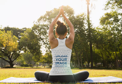 Back-View Tank Top Mockup of a Woman Doing Yoga at a Garden