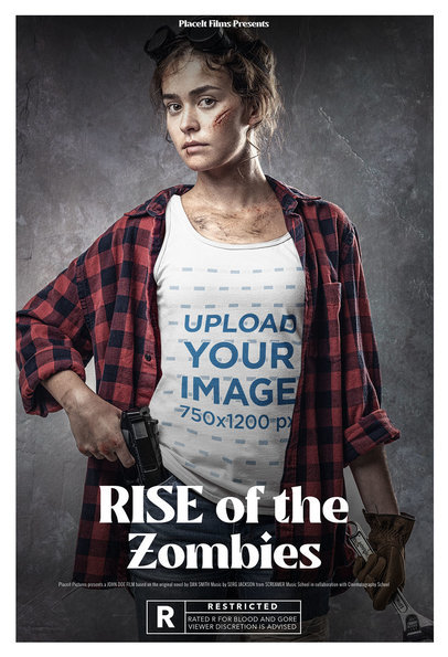 Tank Top Mockup Featuring a Woman in a Zombie Movie Poster Style