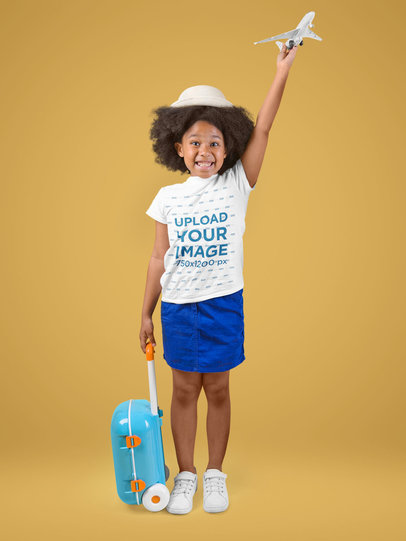 T-Shirt Mockup of a Smiling Girl Holding Travel Luggage m12739-r-el2