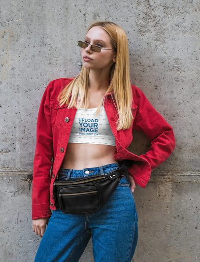 Mockup of a Young Woman Wearing a Sports Bra with an Athleisure Outfit