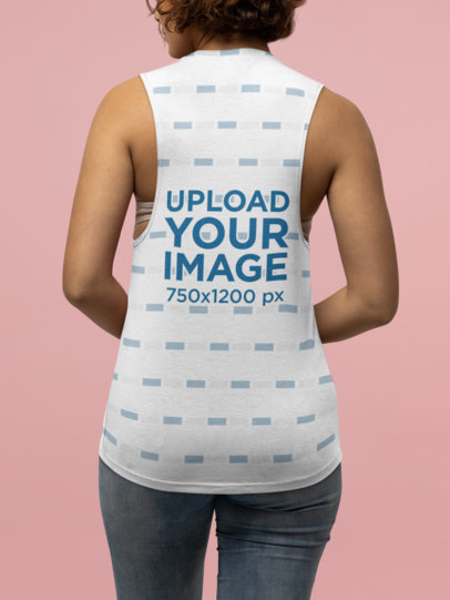 Mockup of the Back of a Short-Haired Woman Wearing a Bella Canvas Tank Top