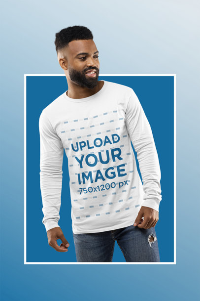 Mockup Featuring a Happy Bearded Man Wearing a Bella Canvas Long Sleeve Tee