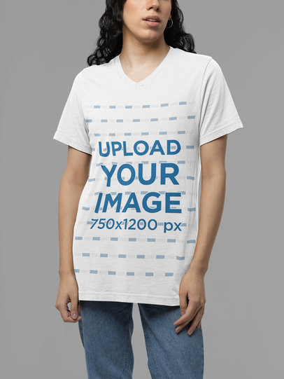 Bella Canvas V-Neck Tee Mockup of a Woman at a Studio
