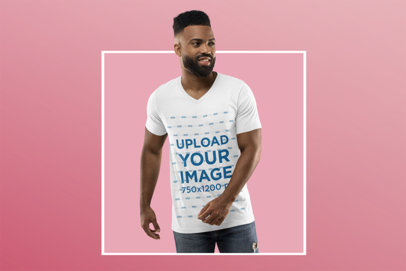 Bella Canvas V-Neck Tee Mockup Featuring a Bearded Man