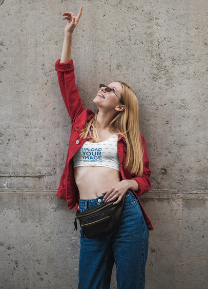 Sports Bra Mockup of a Woman Wearing a Cool Streetwear Outfit