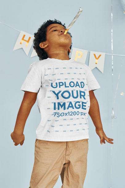 Rounded-Neck Tee Mockup of a Boy Celebrating His Birthday