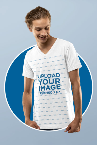 Bella Canvas V-Neck Tee Mockup of a Smiling Man 