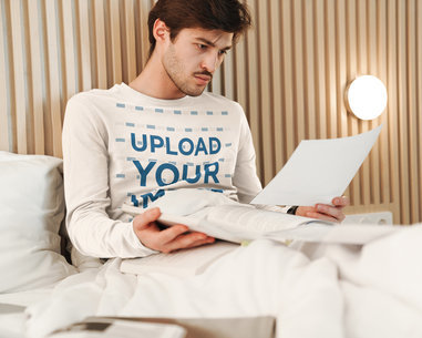 Long Sleeve Tee Mockup of a Man Reading in Bed 40573-r-el2