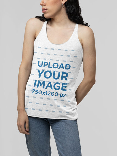 Mockup of a Woman Wearing a Heather Bella Canvas Tank Top