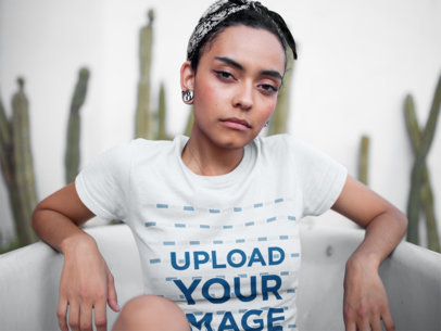 Relaxed Woman Wearing a Round Neck Tee Mockup While Inside a Bathtub