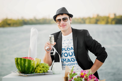 T-Shirt Mockup of a Man With a Fedora Having a Drink m17137-r-el2