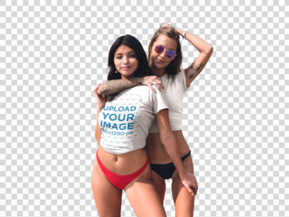 Transparent Two Girlfriends Wearing T-Shirts Mockup